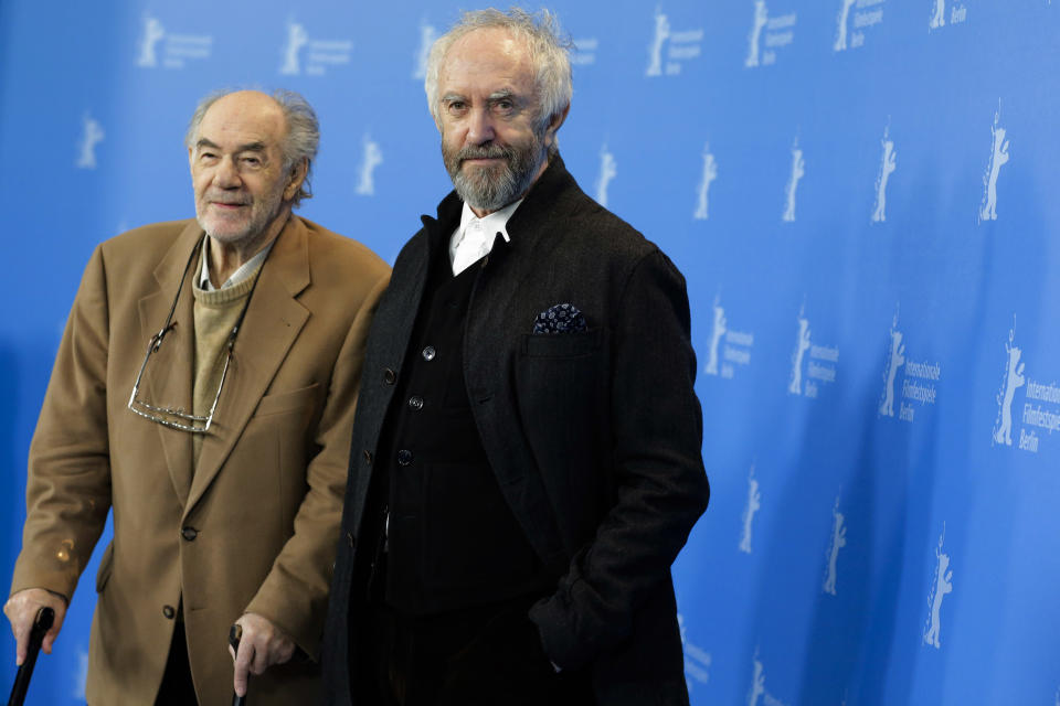 Director and producer George Sluizer and actor Jonathan Pryce pose at the photo call for the film Dark Blood at the 63rd edition of the Berlinale, International Film Festival in Berlin, Thursday, Feb. 14, 2013. (AP Photo/Markus Schreiber)
