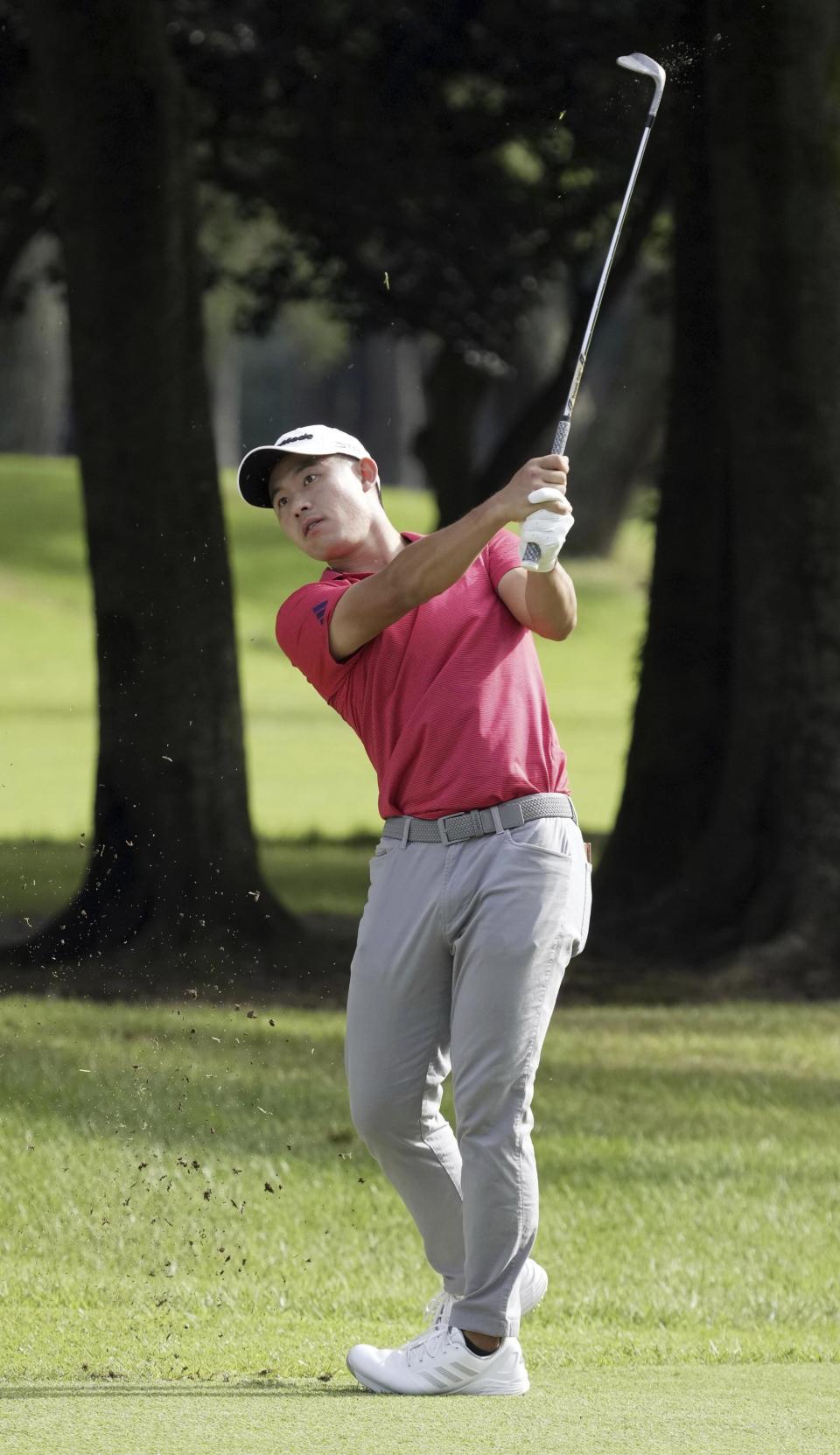 Collin Morikawa of the U.S. plays in the eighth hole during the Zozo Championship of golf in Inzai, east of Tokyo, Thursday, Oct. 19, 2023. (Katsuya Miyagawa/Kyodo News via AP)