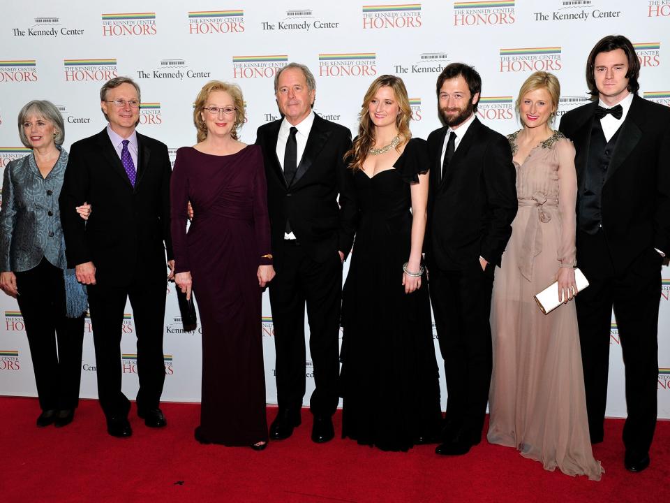 Maeve Kinkaid III, Harry Streep, Meryl Streep, Don Gummer, Grace Gummer, Henry Gummer, Mamie Gummer, and Ben Walker Davis arrive for the formal Artist's Dinner honoring the recipients of the 2011 Kennedy Center Honors hosted by United States Secretary of State Hillary Rodham Clinton at the U.S. Department of State December 3, 2011 in Washington, DC