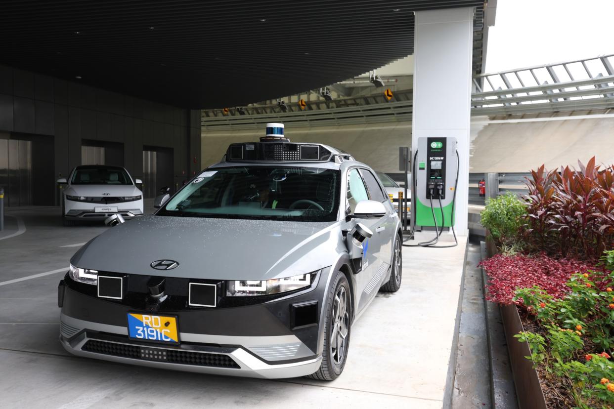 A robotaxi at the Hyundai Motor Group Innovation Center in Singapore. 