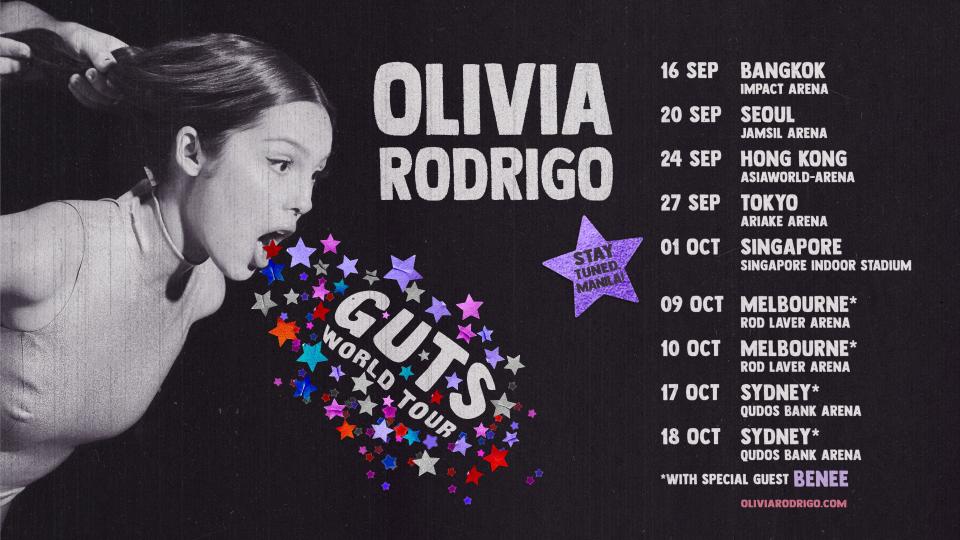 <h1 class="title">Olivia Rodrigo GUTS World Tour: Dates, Ticket Prices, Openers, On-Sale Info, and Everything You Need to Know</h1><cite class="credit">Courtesy of Live Nation.</cite>