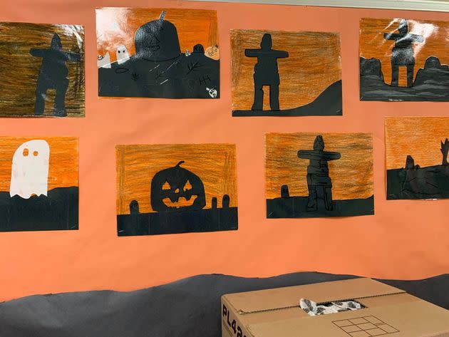 Halloween school decorations made by kids in Pangnirtung, Nunavut, using school supplies donated from people who are part of a Facebook group called