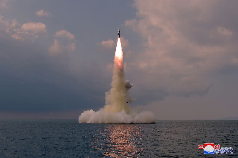 A new submarine-launched ballistic missile is seen during a test