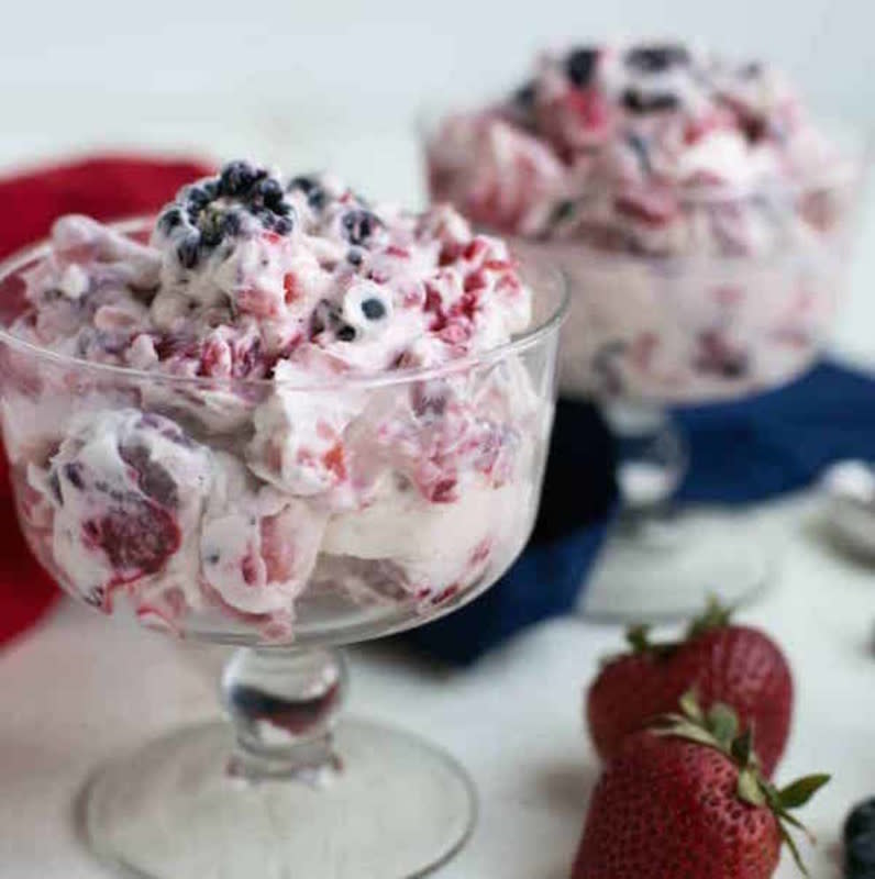 <p>Low Carb Yum</p><p>This quick and easy cheesecake salad is perfectly patriotic. </p><p><strong>Get the recipe: <a href="https://lowcarbyum.com/cheesecake-salad/" rel="nofollow noopener" target="_blank" data-ylk="slk:Red, White and Blue Cheesecake Salad;elm:context_link;itc:0;sec:content-canvas" class="link ">Red, White and Blue Cheesecake Salad</a></strong></p><p><strong>Related: <a href="https://www.yahoo.com/lifestyle/42-no-bake-cheesecake-recipes-194526675.html" data-ylk="slk:42 Best No-Bake Cheesecake Recipes;elm:context_link;itc:0;sec:content-canvas;outcm:mb_qualified_link;_E:mb_qualified_link;ct:story;" class="link  yahoo-link">42 Best No-Bake Cheesecake Recipes</a></strong></p>