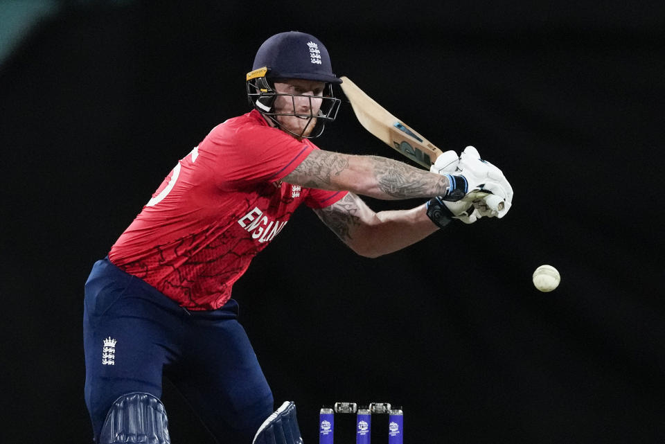 England's Ben Stokes bats during the T20 World Cup cricket match between England and Sri Lanka in Sydney, Australia, Saturday, Nov. 5, 2022. (AP Photo/Rick Rycroft)