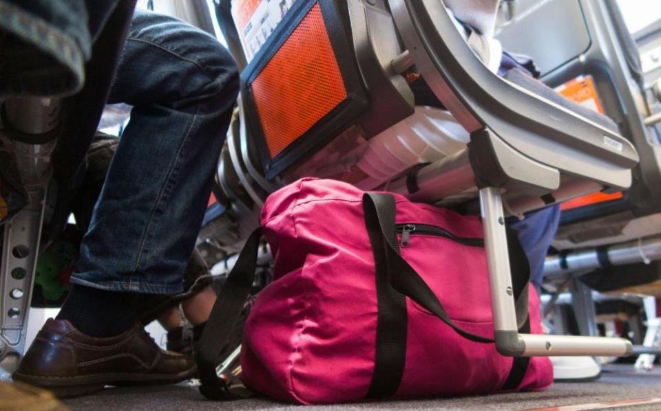 Bag under passenger seat storage area for passengers on an easyJet plane