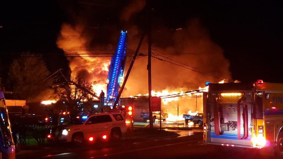 A massive fire damaged an Ellenville car dealership in the overnight hours between May 9 and 10, 2019. Two families who live nearby are suing HBO, the actor Mark Ruffalo and the owners of thedealership, saying the fire has caused them permanent harm.