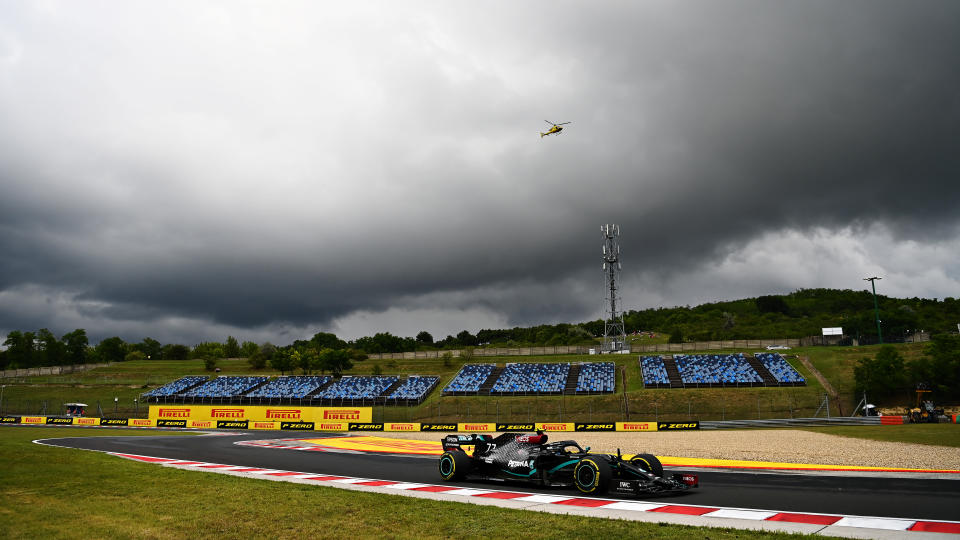 BUDAPEST, HUNGARY - JULY 19: Valtteri Bottas of Finland driving the (77) Mercedes AMG Petronas F1 Team Mercedes W11 during the Formula One Grand Prix of Hungary at Hungaroring on July 19, 2020 in Budapest, Hungary. (Photo by Clive Mason - Formula 1/Formula 1 via Getty Images)