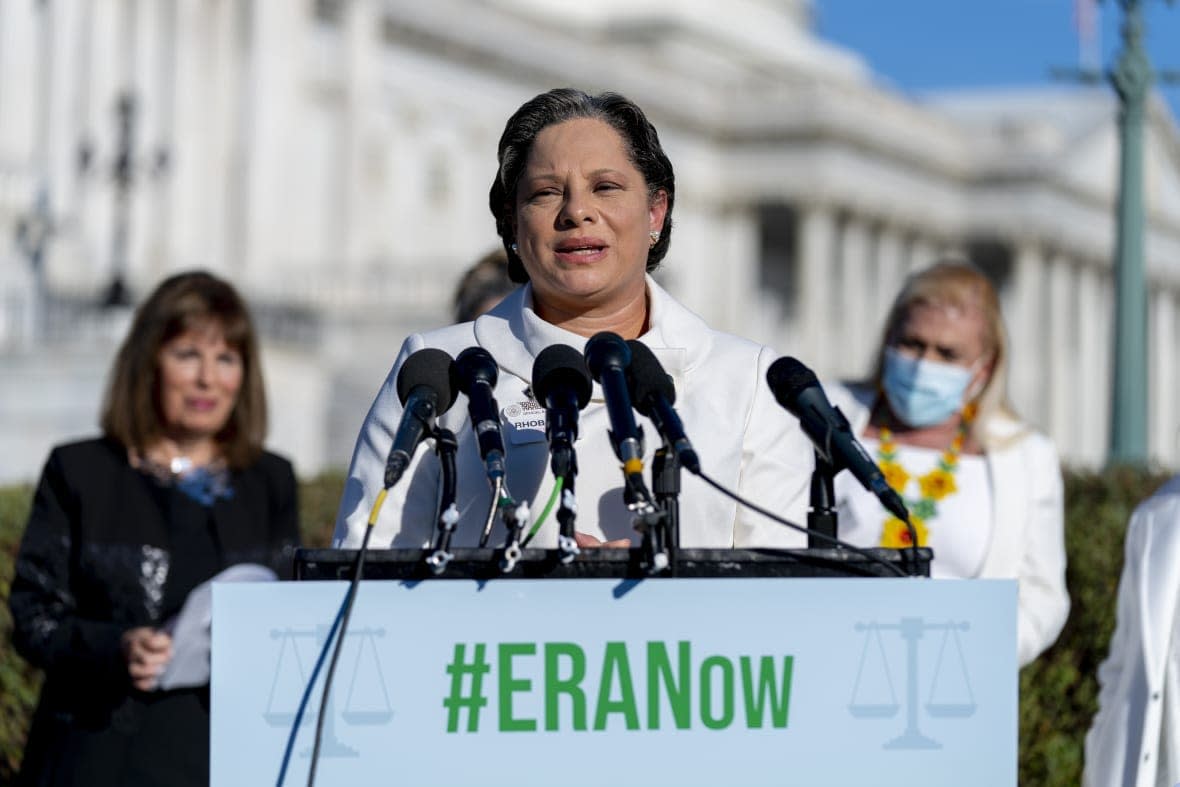 Virginia state Sen. Jennifer McClellan speaks in support for the Equal Rights Amendment to be added to the U.S. Constitution at a news conference on Capitol Hill in Washington on Oct. 21, 2021. McClellan has won the Democratic nomination to succeed the late A. Donald McEachin in Congress, party officials said. McClellan won the nomination in the firehouse primary, Tuesday, Dec. 20, 2022, over Sen. Joe Morrissey and two other candidates. (AP Photo/Andrew Harnik, File)