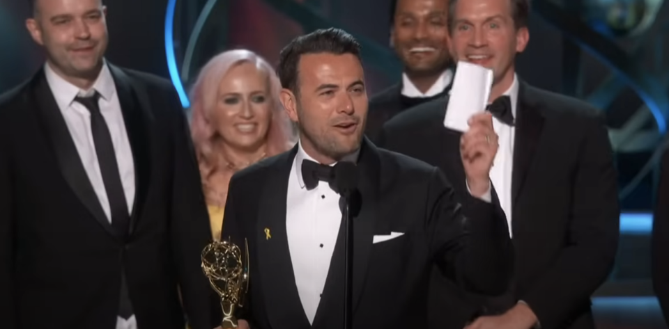 Ben Winston accepting Elton John's Emmy