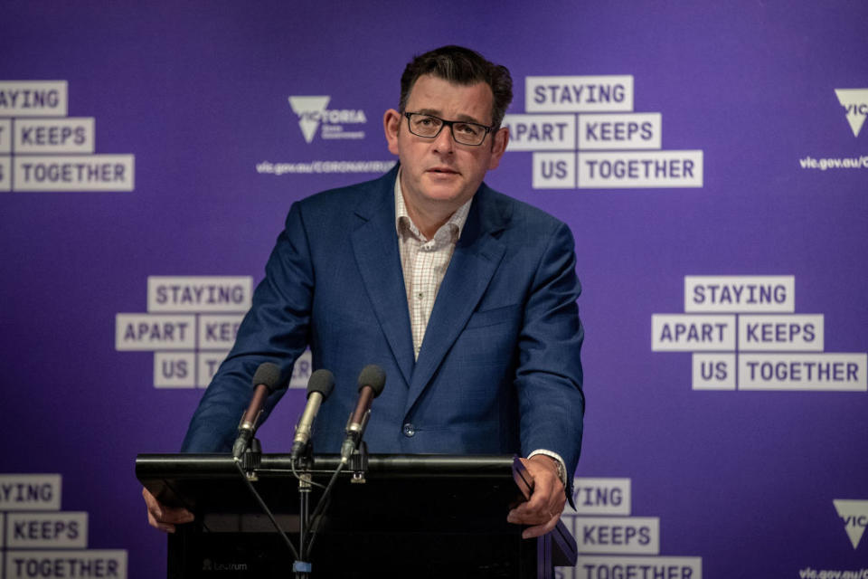 Premier Daniel Andrew's date of October 19 for Step Three is now under threat as numbers struggle to fall to the desired levels. Source: Getty