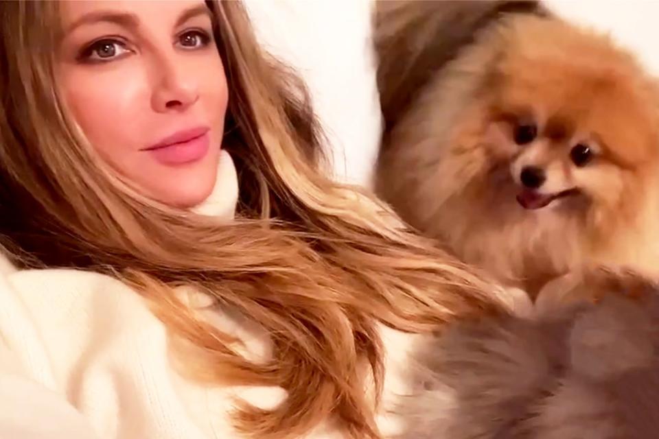 <p>Kate Beckinsale/Instagram</p> Kate Beckinsale with her Pomeranian Myf.