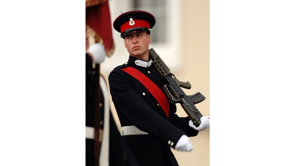 Prince William takes part in the Sovereign's Parade at the Royal Military Academy Sandhurst on December 15, 2006. 