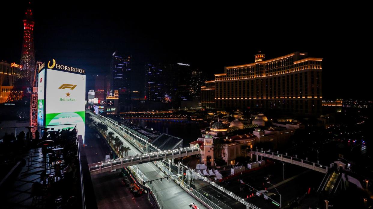 las vegas, nevada november 17 charles leclerc of monaco driving the 16 ferrari sf 23 on track as seen from the mclaren vista during practice ahead of the f1 grand prix of las vegas at las vegas strip circuit on november 17, 2023 in las vegas, nevada photo by jared c tilton formula 1formula 1 via getty images