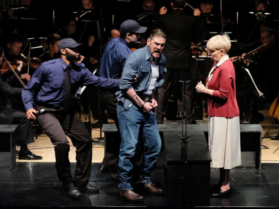 DiDonato’s Sister Helen with baritone Michael Mayes, as the condemned man (Mark Allan / Barbican)