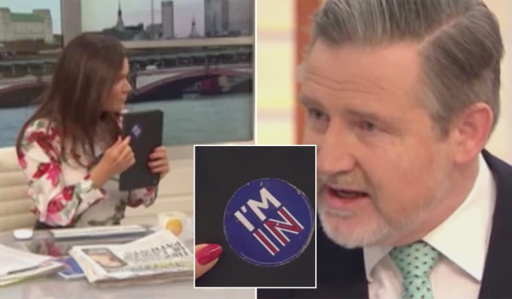 Labour MP Barry Gardiner had a Remain sticker on his iPad (ITV)