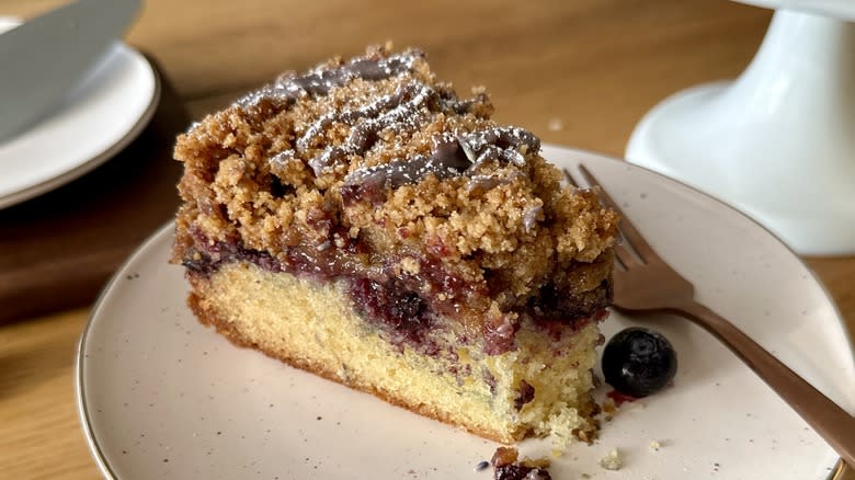 Blueberry lavender coffee cake with bite