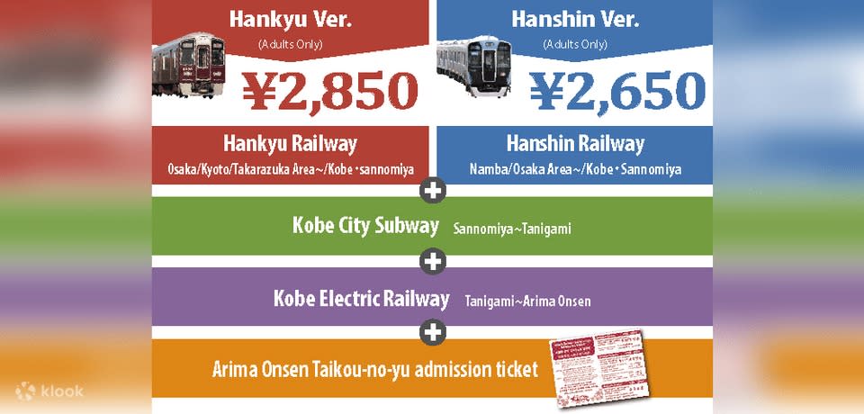 Arima Onsen Taikou-no-yu Package Tickets with Hankyu or Hanshin Ver. Railway Pass. (Photo: Klook SG)