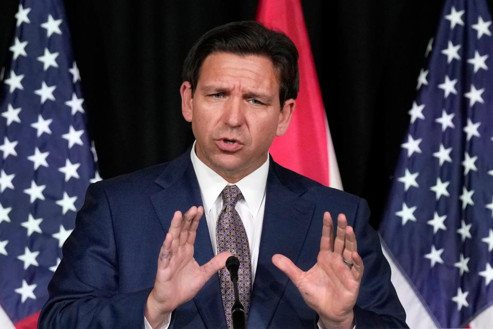 Florida Gov. Ron DeSantis announces a proposal for Digital Bill of Rights on Feb. 15, 2023, in West Palm Beach.