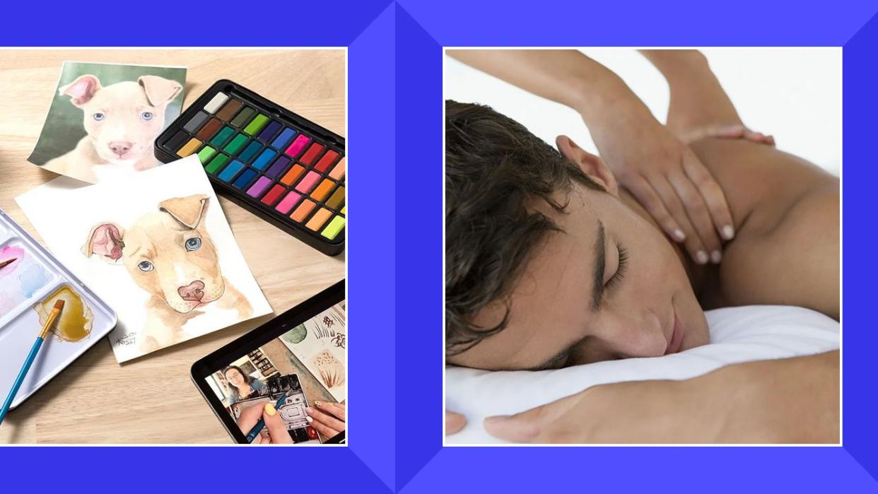 watercolor kit from an image, man receiving a massage