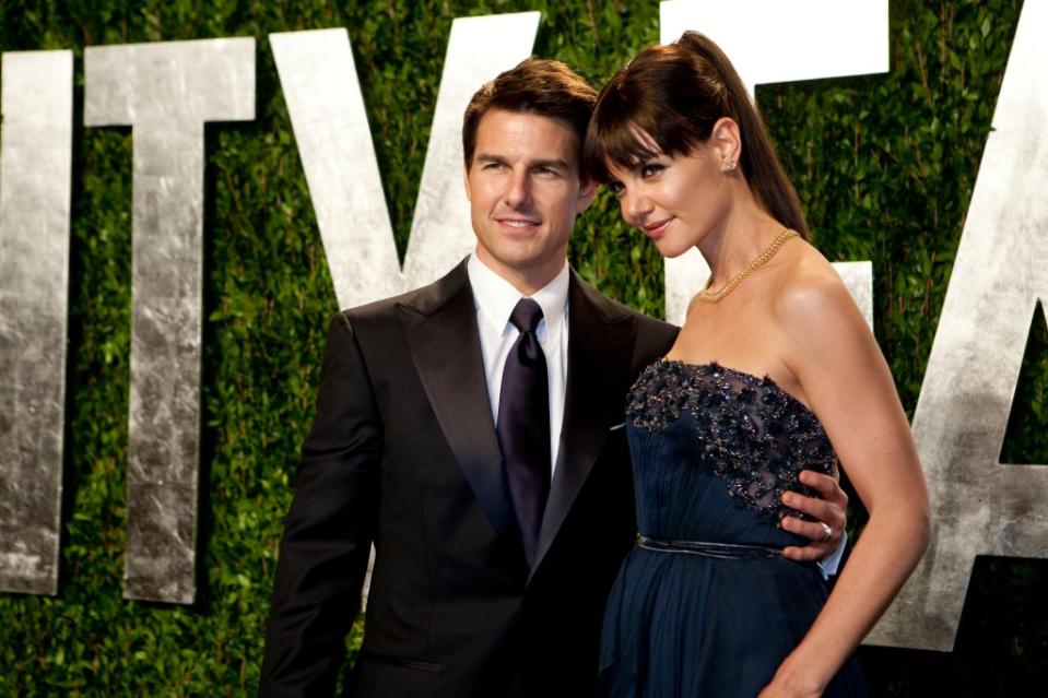 Katie Holmes and Tom Cruise arrive at the Vanity Fair Oscar Party in 2012. AFP via Getty Images