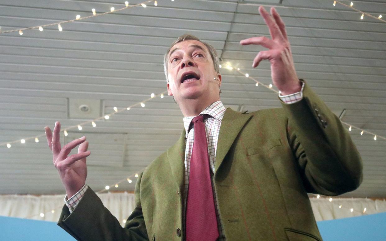 Brexit Party leader Nigel Farage addresses supporters in Hull - PA