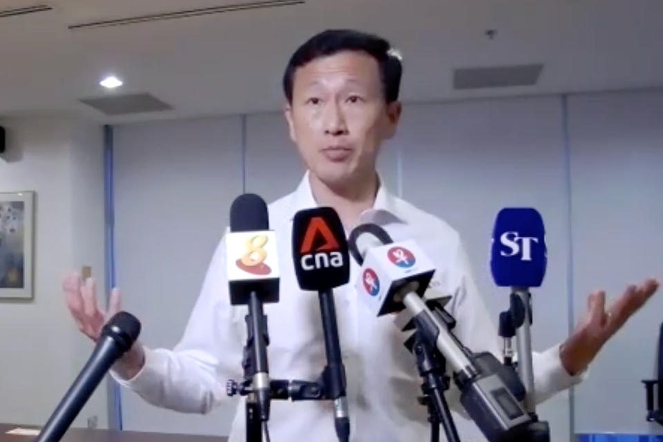 Transport Minister Ong Ye Kung speaking during a virtual media doorstop on Friday (21 August).