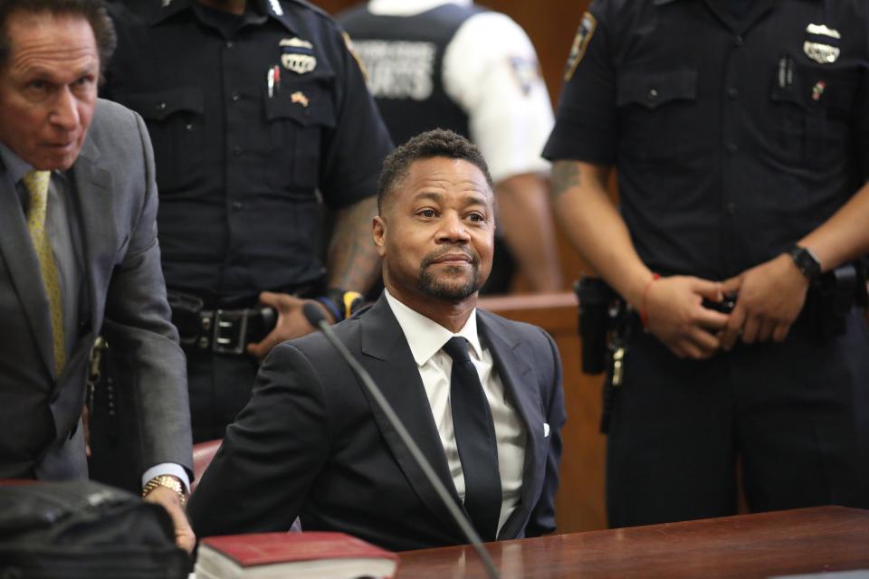 Cuba Gooding Jr. appears in court to face new sexual misconduct charges, Tuesday, Oct. 15, 2019, in New York. The new charges involve an alleged incident in October 2018. Gooding Jr. pleaded not guilty. The defense paints it as a shakedown attempt. (Alec Tabak/New York Daily News Pool via AP)