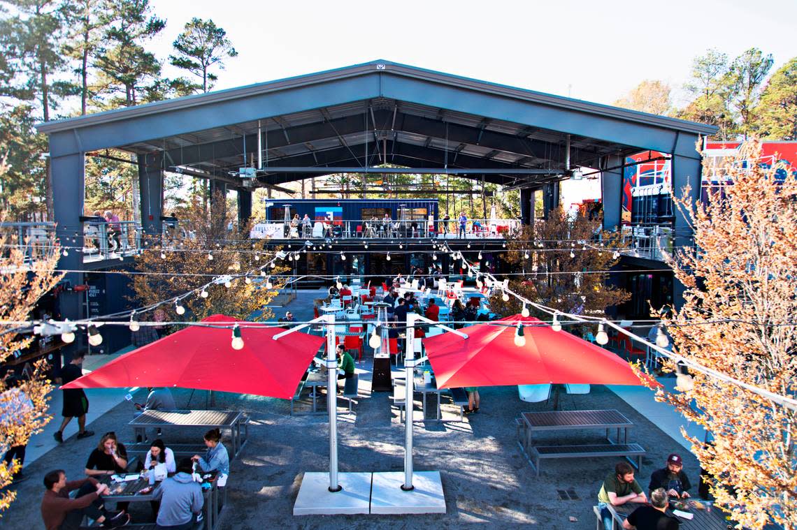 Boxyard RTP has a variety of restaurants and vendors as well as ample outdoor patio seating.