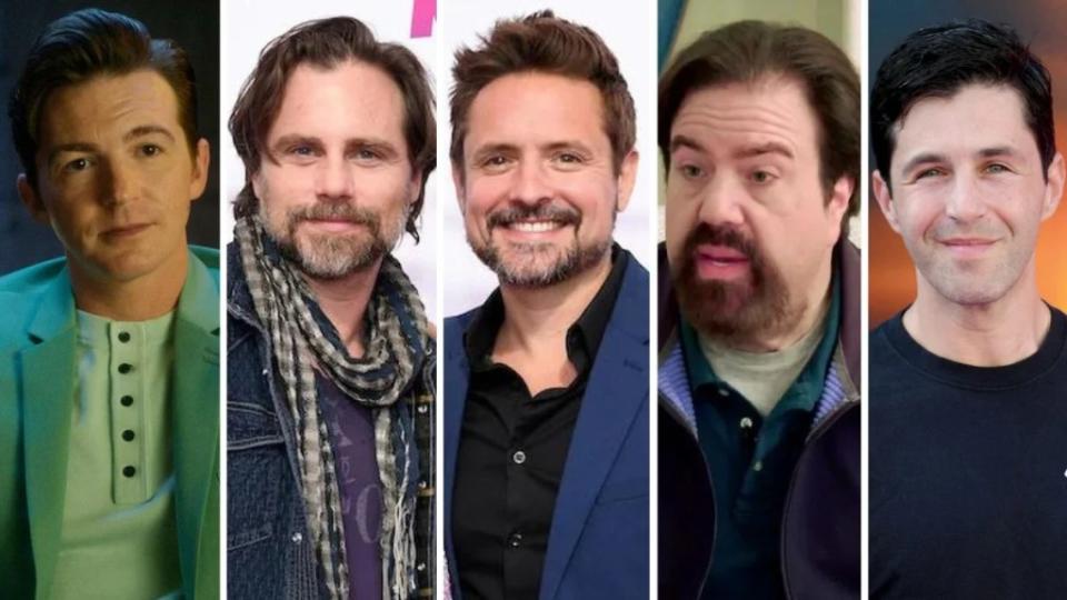 From left to right: Drake Bell, Rider Strong, Will Friedle, Dan Schneider and Josh Peck (ID, Getty Images, DanWarp YouTube page)