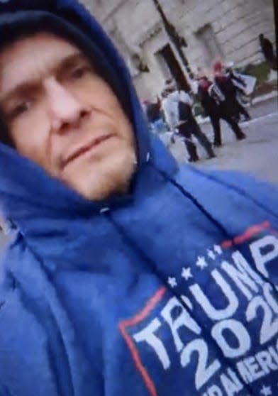 A screenshot of a video Rader took of himself outside the Capitol on January 6, according to prosecutors.