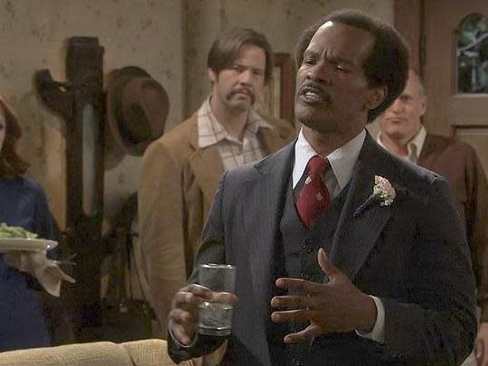 Jamie Foxx broke character in a live episode of a comedy TV sitcom after messing up one of his lines.The actor was appearing in Jimmy Kimmel's remakes of classic Norman Lear series The Jeffersons and All in the Family.Foxx, playing the lead character George Jefferson, flubbed a line in front of a studio audience and, rather than continuing, instead decided to say: "It's live."Breaking character, he turned to his fellow cast members, adding: “Everyone sitting at home thinking their TV just messed up.” The Oscar-winning actor used the moment to remember his line and, after getting back to the script, was rewarded with a round of applause from the audience.The live special celebrated the sitcoms, which were originally broadcast in the 1970s. Other stars to appear included Woody Harrelson, Jennifer Hudson and Marisa Tomei. Foxx's film credits include Ray, Django Unchained and Collateral.