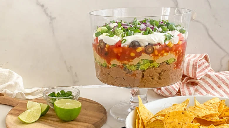Seven-layer dip in bowl