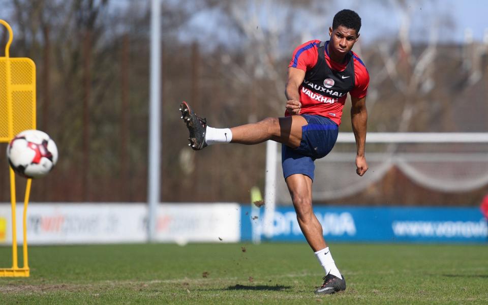 Marcus Rashford in training with the England seniors - The FA Collection