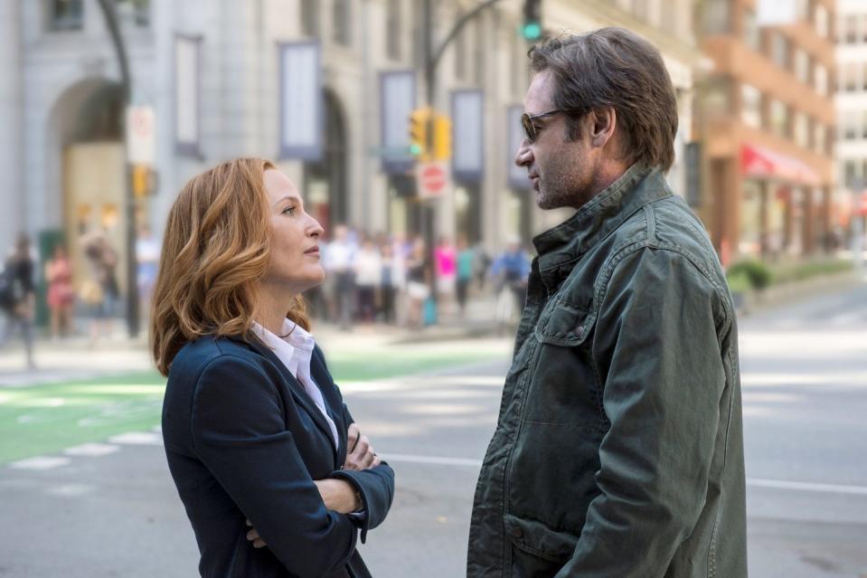 gillian anderson as scully, david duchovney as mulder, x files