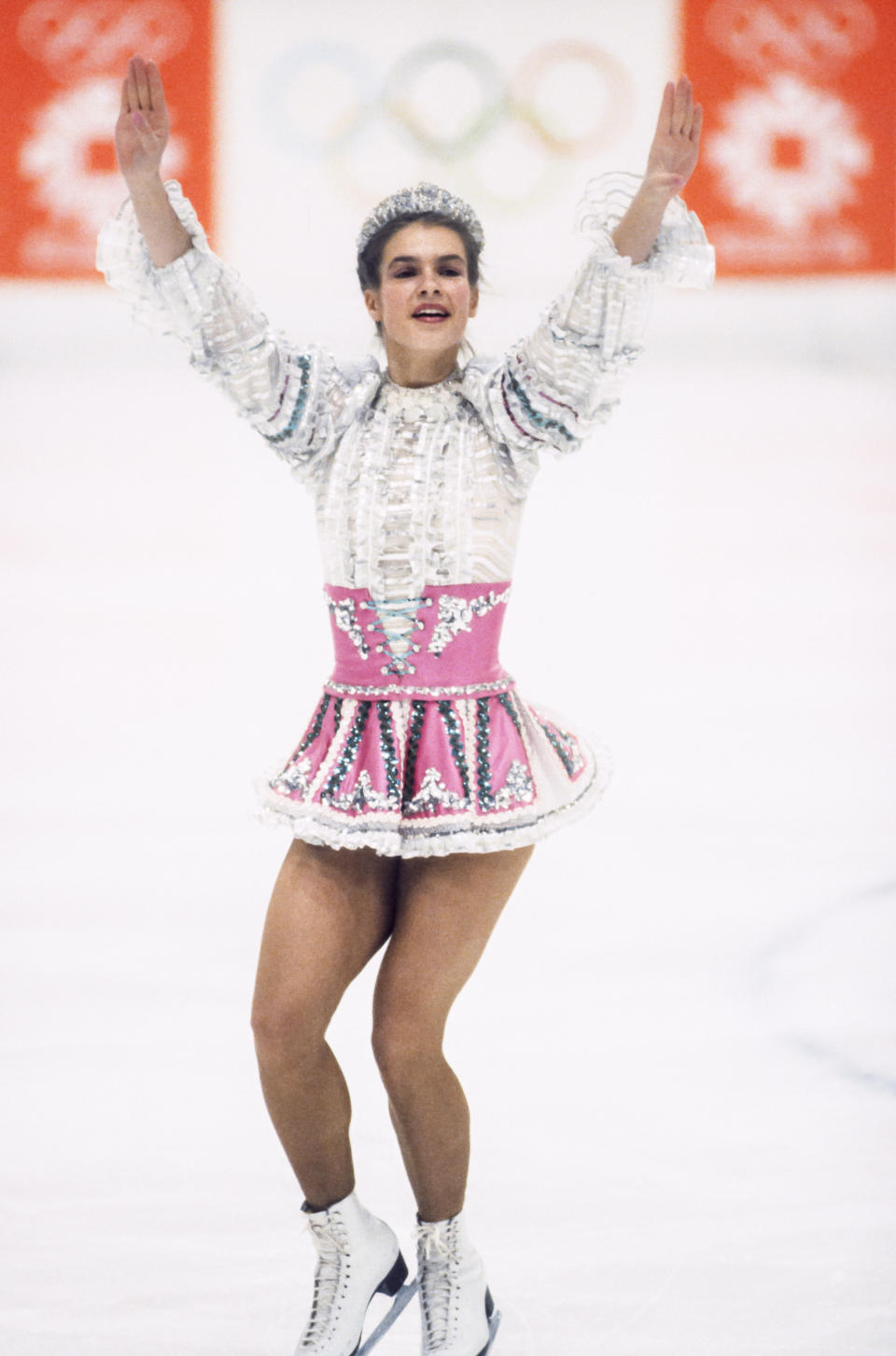 The skater from&nbsp;East Germany skating during the 1984 Winter Olympics held in Sarajevo, Yugoslavia, on Feb. 18, 1984.