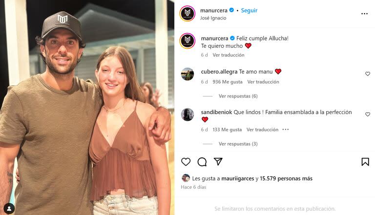 Manu Urcera y Allegra Cubero, por los 14 años de la adolescente (Foto: Instagram/@manurcera)