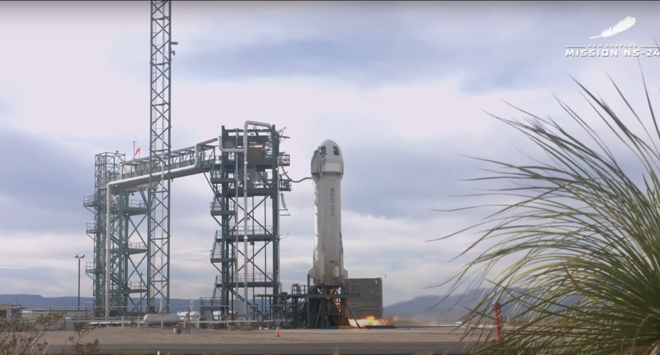 Blue Origin's New Shepard on the launchpad on December 19, 2023