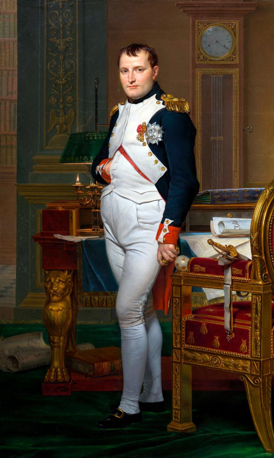 A portrait of Napoleon Bonaparte in His Study at the Tuileries, 1812.