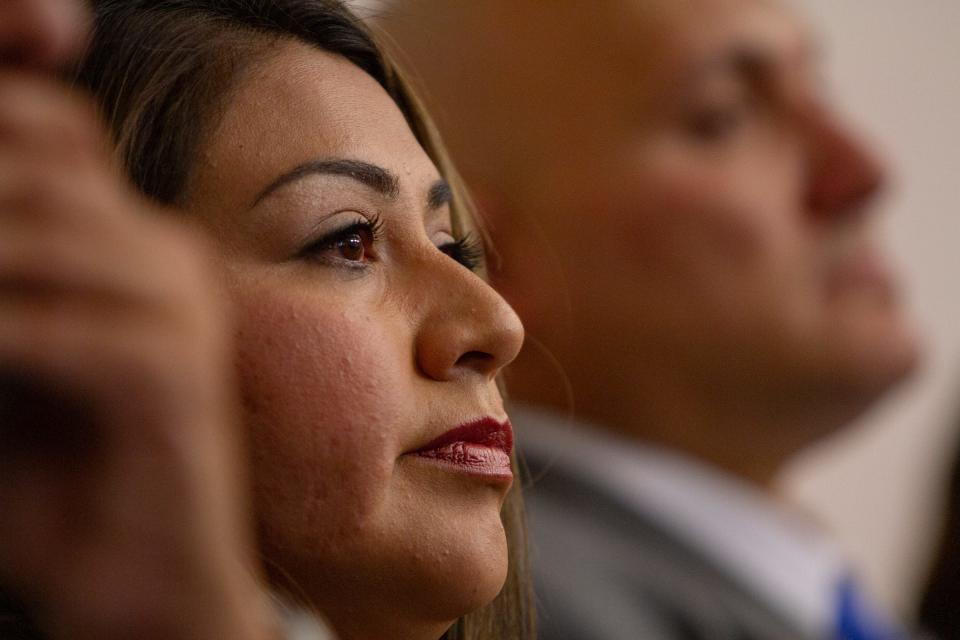 East-Central city Rep. Cassandra Hernandez listens to public comments about her character during an Ethics Review Commission hearing on July 20, 2023, over her use of her city-issued gas card last year.