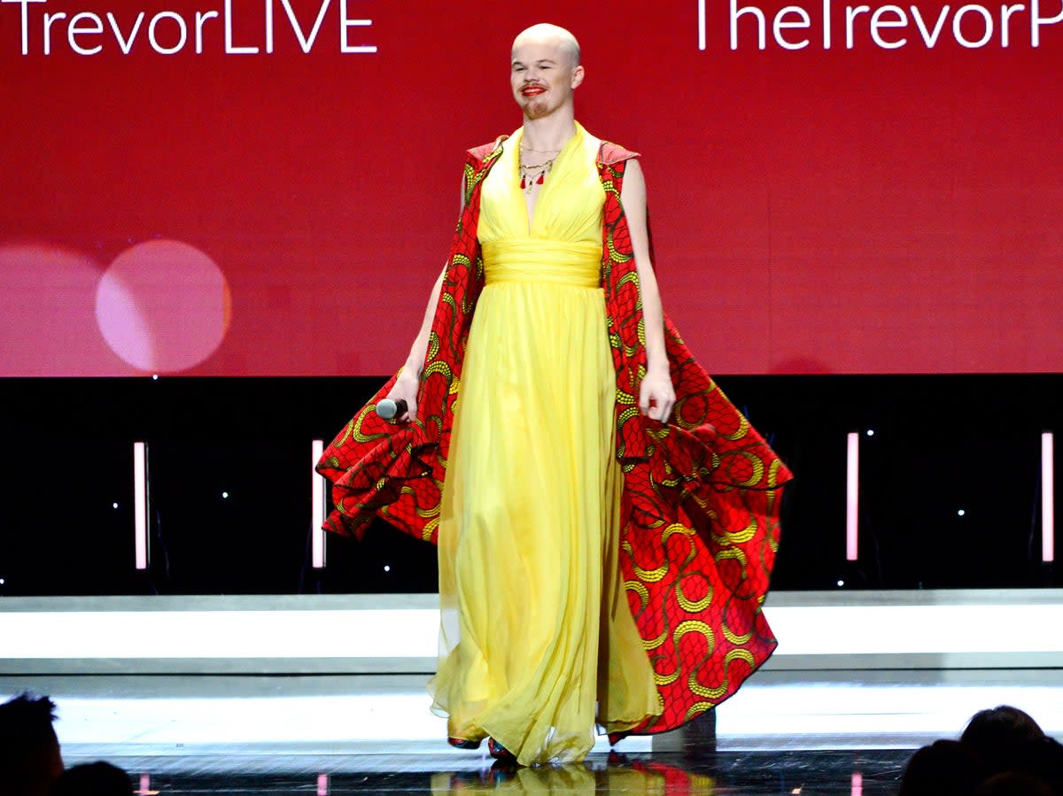 Sam Brinton speaks onstage during the Trevor Project's TrevorLIVE LA 2018 at The Beverly Hilton Hotel on December 3, 2018 in Beverly Hills, California (Getty Images for The Trevor Proj)