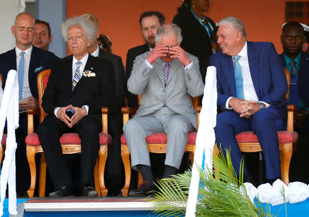 Britain's Prince Charles, next to St Lucia's Governor-General Neville Cenac and Prime Minister Allen Michael Chastanet, attends an official welcome ceremony and parade during a visit to St Lucia, March 17, 2019. REUTERS/Phil Noble/Pool