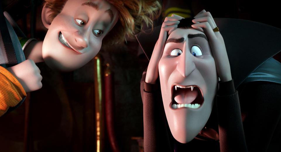 HOTEL TRANSYLVANIA, from left: Jonathan (voice: Andy Samberg), Dracula (voice: Adam Sandler), 2012. ©Columbia Pictures/courtesy Everett Collection