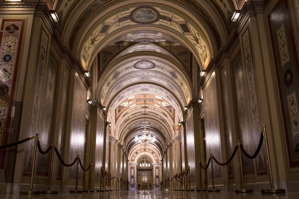 <p>An ornate corridor in the Senate is empty on the first day of a government shutdown after a divided Senate rejected a funding measure, at the Capitol in Washington, Saturday, Jan. 20, 2018. (Photo: J. Scott Applewhite/AP) </p>