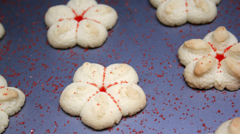 Spritz cookies on baking sheet