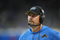 Detroit Lions head coach Dan Campbell watches from the sideline during the first half of an NFL football game against the Jacksonville Jaguars, Sunday, Dec. 4, 2022, in Detroit. (AP Photo/Paul Sancya)