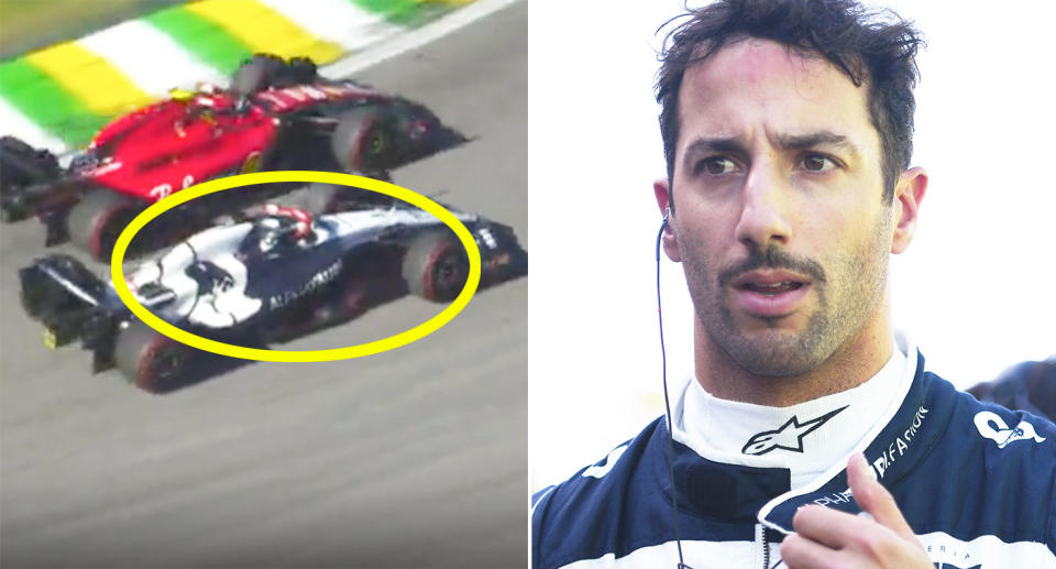 Pictured left is Daniel Ricciardo's battle with Ferrari's Carlos Sainz at the Sao Paulo F1 sprint.