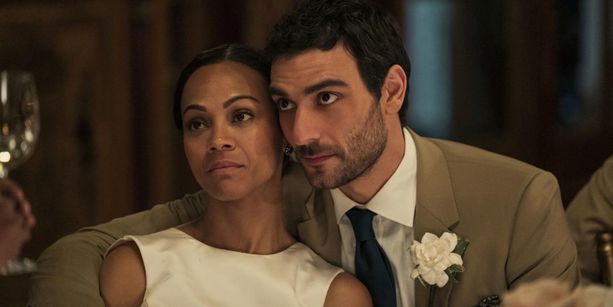 from scratch l to r zoe saldana as amy wheeler, eugenio mastrandrea as lino ortolano in episode 103 of from scratch cr aaron epsteinnetflix © 2022