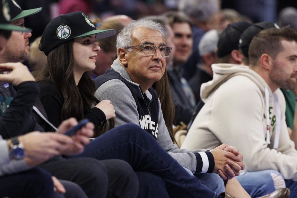 Mar 1, 2023; Milwaukee, Wisconsin, USA;  Milwaukee Bucks owner Marc Lasry looks on prior to the game against the Orlando Magic at Fiserv Forum. Mandatory Credit: Jeff Hanisch-USA TODAY Sports