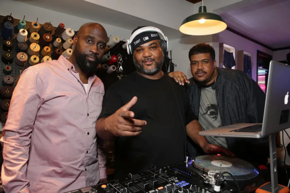 [L-R] Kelvin “Posdnuos” Mercer, DJ Vincent “Maseo” Mason, and David “Trugoy” Jolicoeur of De La Soul seen at The Millers Wrap Party at the Levi’s Haus, on Saturday, March, 22, 2014, in Los Angeles, CA. (Photo by Eric Charbonneau/Invision for Levis Strauss/AP Images)